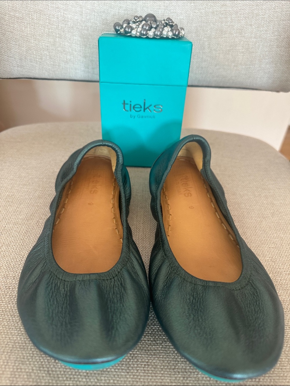 Tieks Teal Tahitian Pearl Leather Foldable Ballet Flats